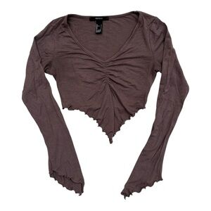 Forever 21 Brown Long Sleeve Cropped Scalloped Hem - Size Small
